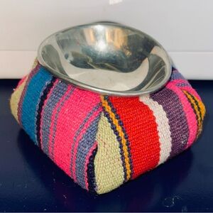 Vibrant Striped Fabric Bowl with Silver Accent